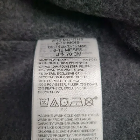 GAP Baby Snowsuit Unisex 6-12 Mnth Gray Down Fleece Lined Footed Winter Full Zip - Picture 6 of 6